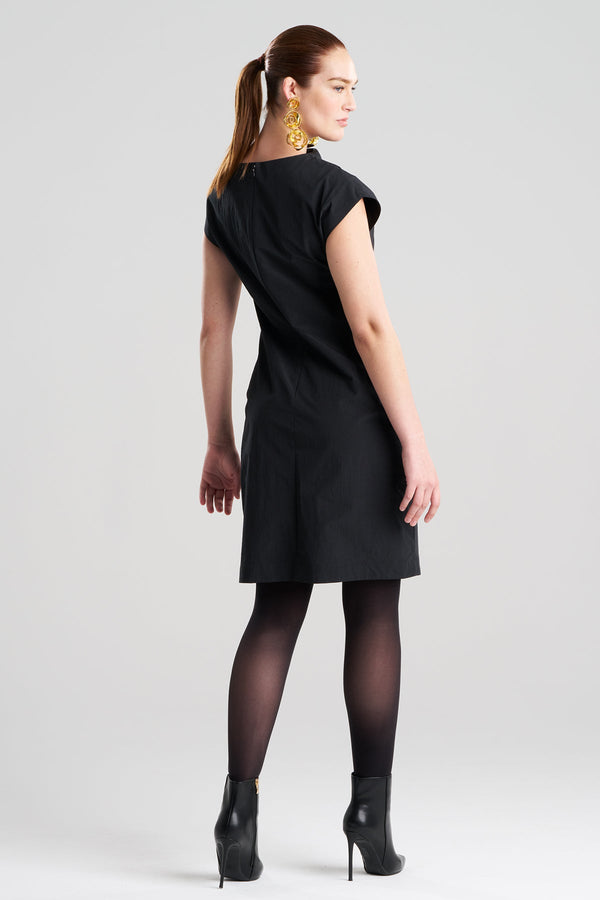 Natori Taffeta Asymmetric Draped Dress Black
