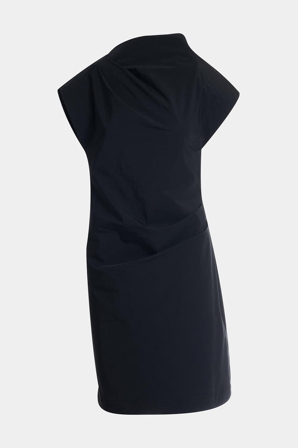 Natori Taffeta Asymmetric Draped Dress Black