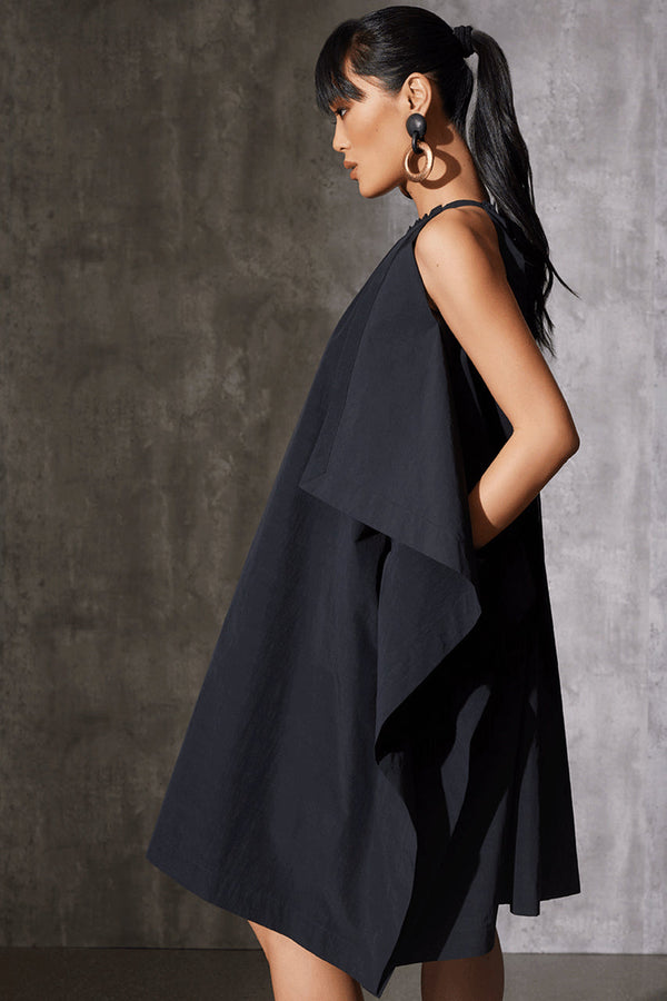 Natori Taffeta Handkerchief Dress Black