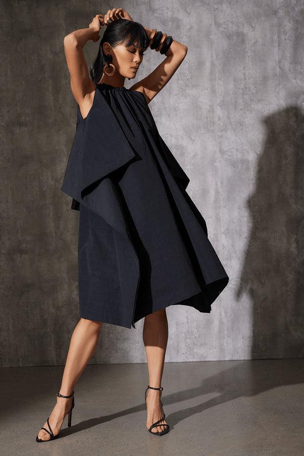 Natori Taffeta Handkerchief Dress Black