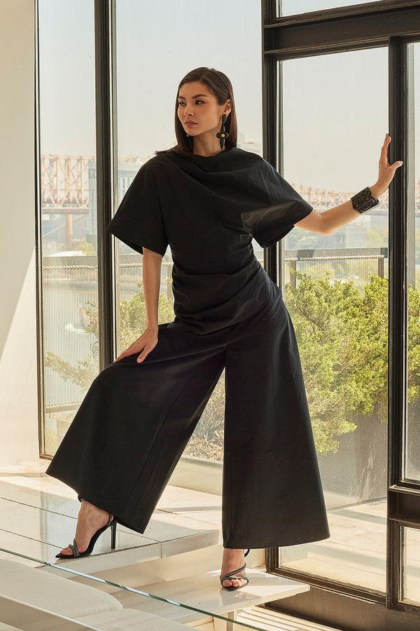 Natori Taffeta Palazzo Pull On Pants Black