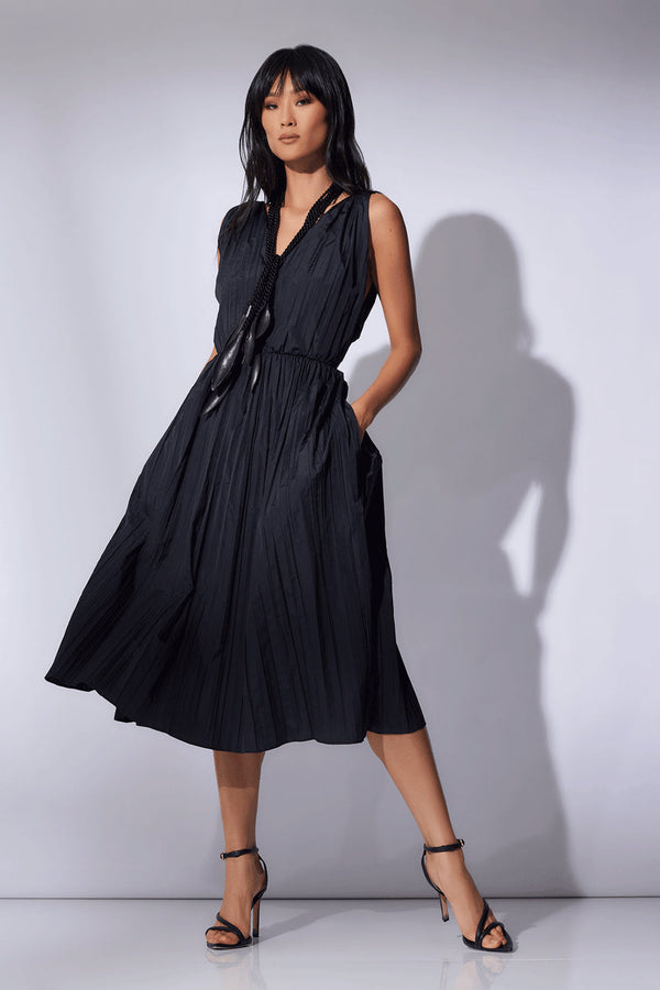 Natori Taffeta Plisse A-line Dress Black