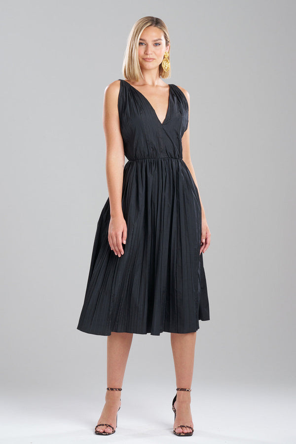 natori Taffeta Plisse A-line Dress Black