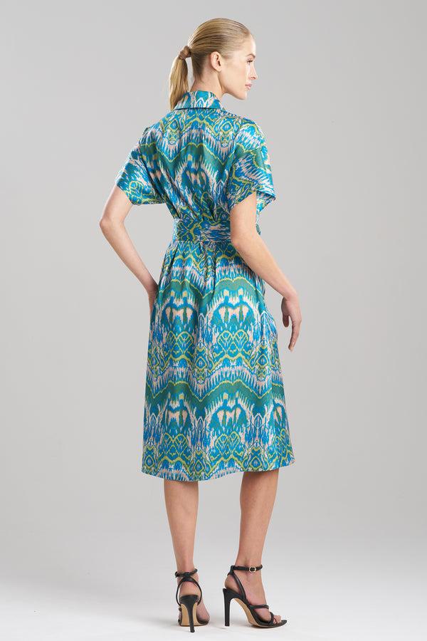 Natori Tau Ikat Silky Twill Shirtdress Blue/Green