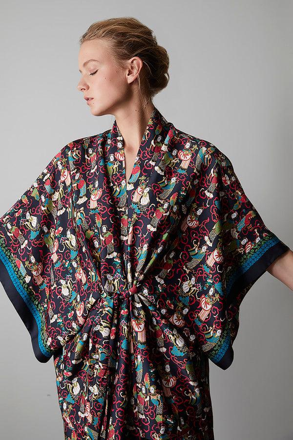 Natori Tea Garden Robe Black Multi