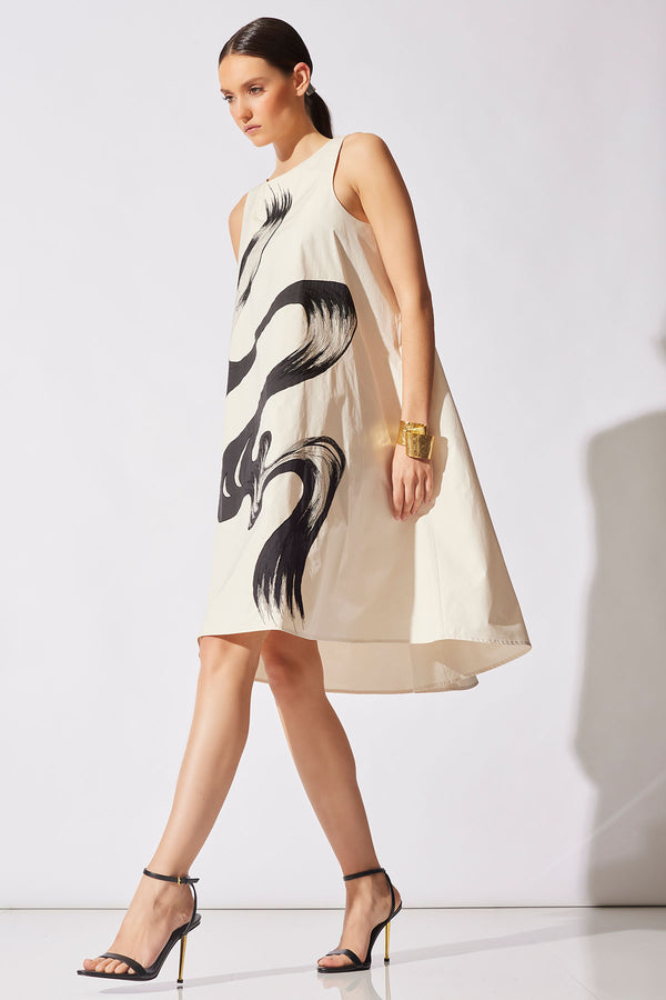 natori Tech Cotton Taffeta Asymmetric Dress Ivory