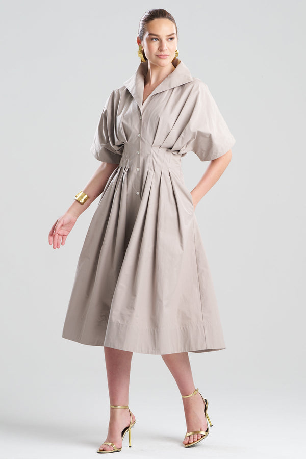 Natori Tech Cotton Taffeta Collar Dress Taupe