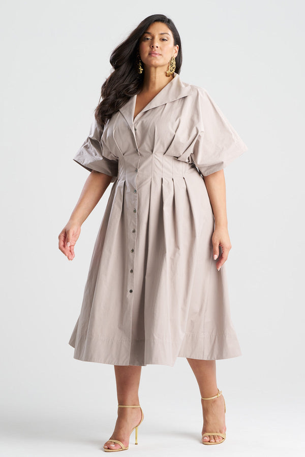Natori Tech Cotton Taffeta Collar Dress Taupe