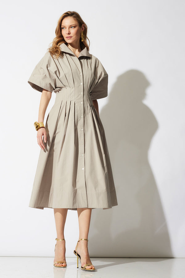 natori Tech Cotton Taffeta Collar Dress Taupe