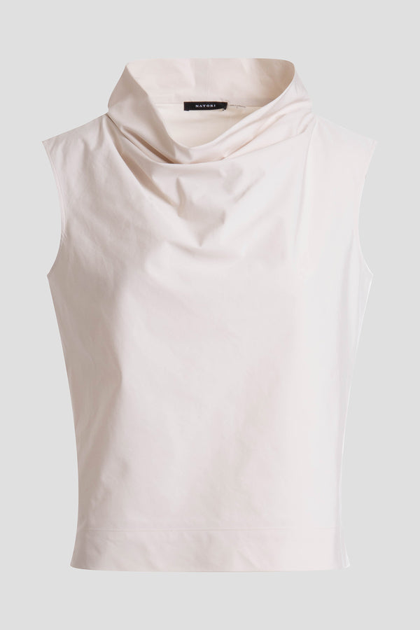 Natori Tech Cotton Taffeta Funnel Neck Top Ivory