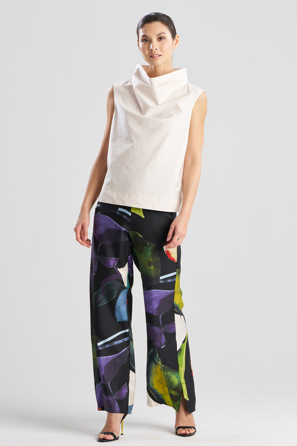 natori Tech Cotton Taffeta Funnel Neck Top Ivory