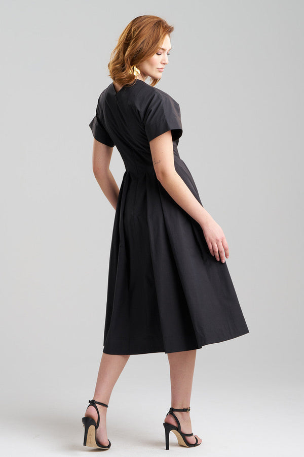 Natori Tech Cotton Taffeta Pleated Dress Black