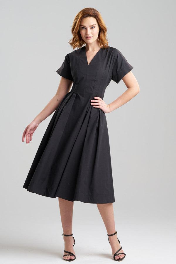 natori Tech Cotton Taffeta Pleated Dress Black