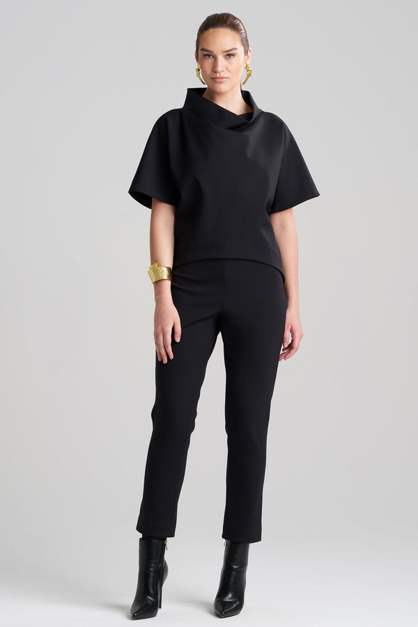 Natori Techno Crepe Funnel Neck High Low Top Black