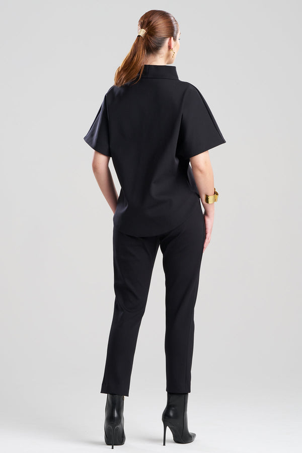 Natori Techno Crepe Funnel Neck High Low Top Black