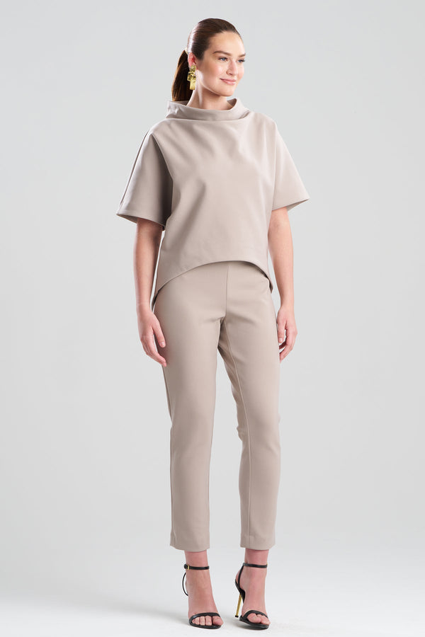 Natori Techno Crepe Funnel Neck High Low Top Taupe