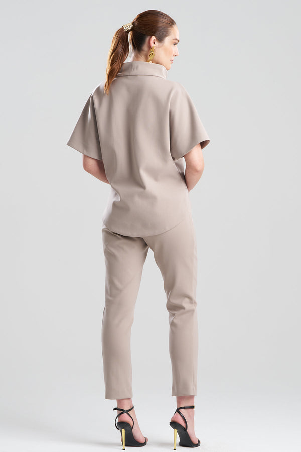 Natori Techno Crepe Funnel Neck High Low Top Taupe