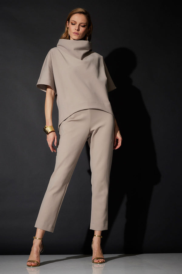 Natori Techno Crepe Funnel Neck High Low Top Taupe