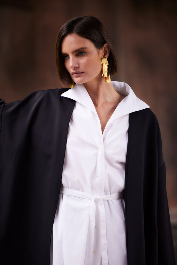 Natori Techno Crepe Trapeze Coat Black