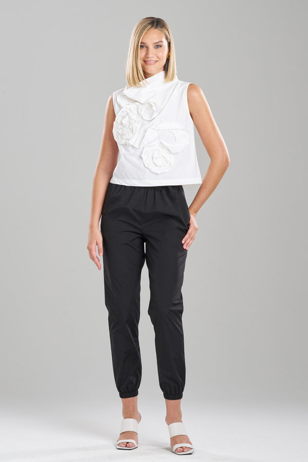 Natori Techno Poplin Embroidered Funnel Top White