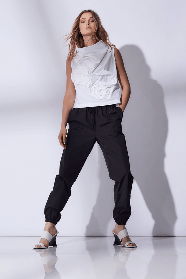 Natori Techno Poplin Embroidered Funnel Top White