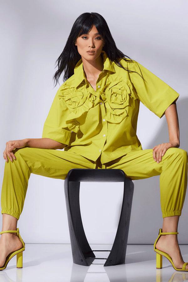 Natori Techno Poplin Embroidered Shirt Chartreuse