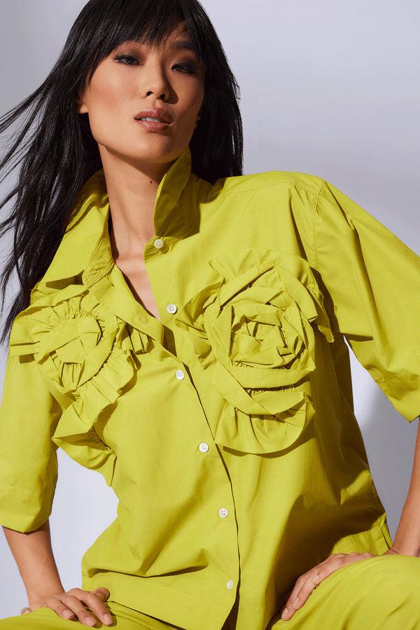 natori Techno Poplin Embroidered Shirt Chartreuse