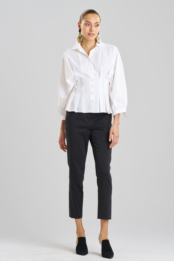 natori Techno Poplin Pleated Shirt White
