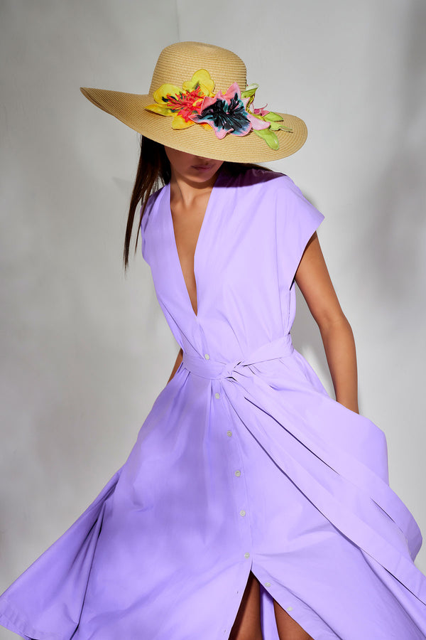 natori Techno Poplin Tie Front Dress Lilac