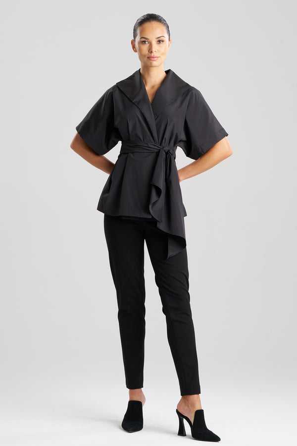 natori Techno Poplin Wrap Top Black