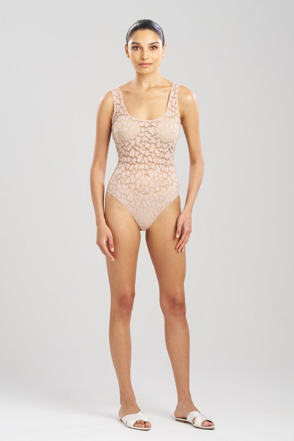 natori Temptation Sheer Allover Lace Bodysuit Café