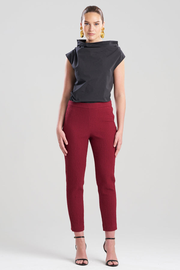 natori Textured Cotton Jacquard Ankle Pants Ruby