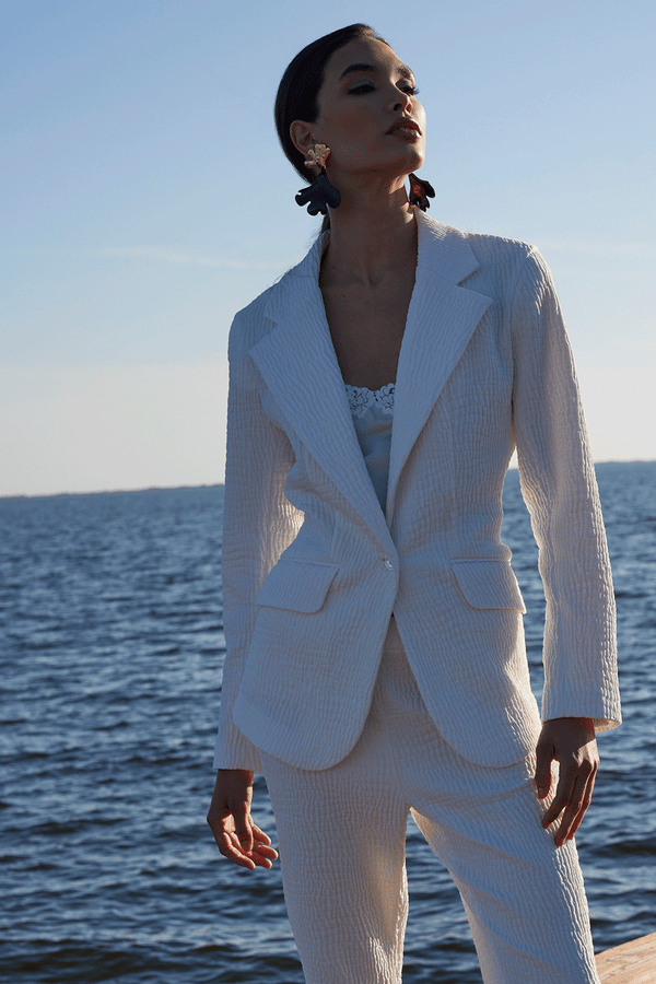 Natori Textured Cotton Jacquard Jacket White
