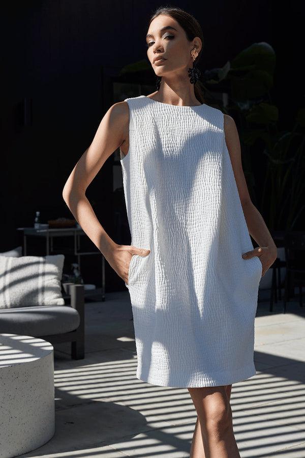 Natori Textured Cotton Jacquard Shift Dress White