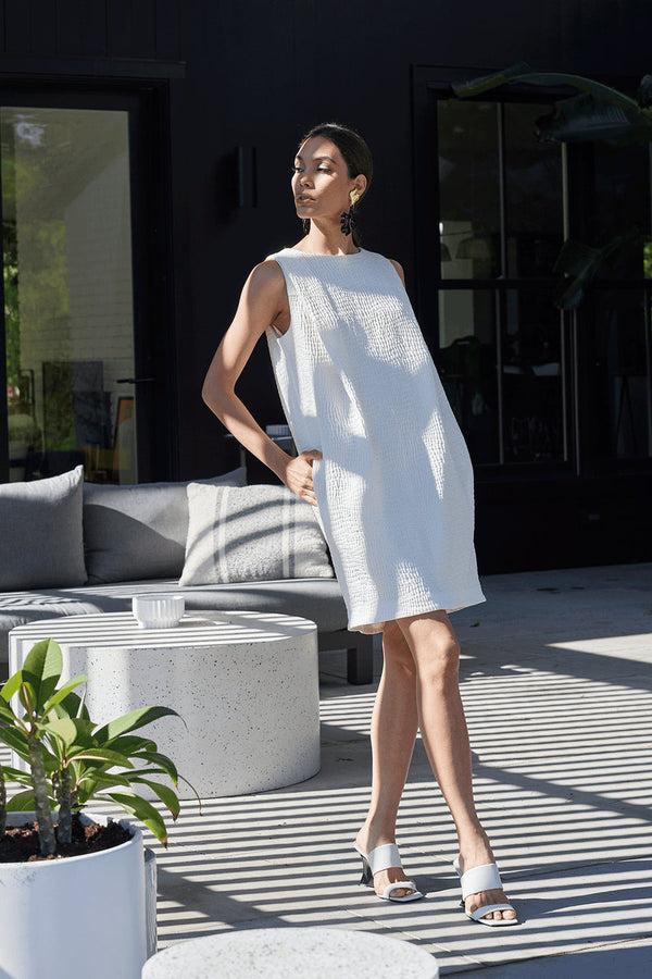 natori Textured Cotton Jacquard Shift Dress White