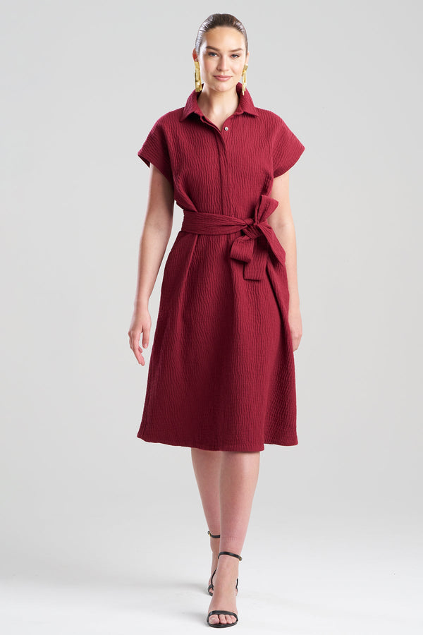 Natori Textured Cotton Jacquard Shirtdress Ruby