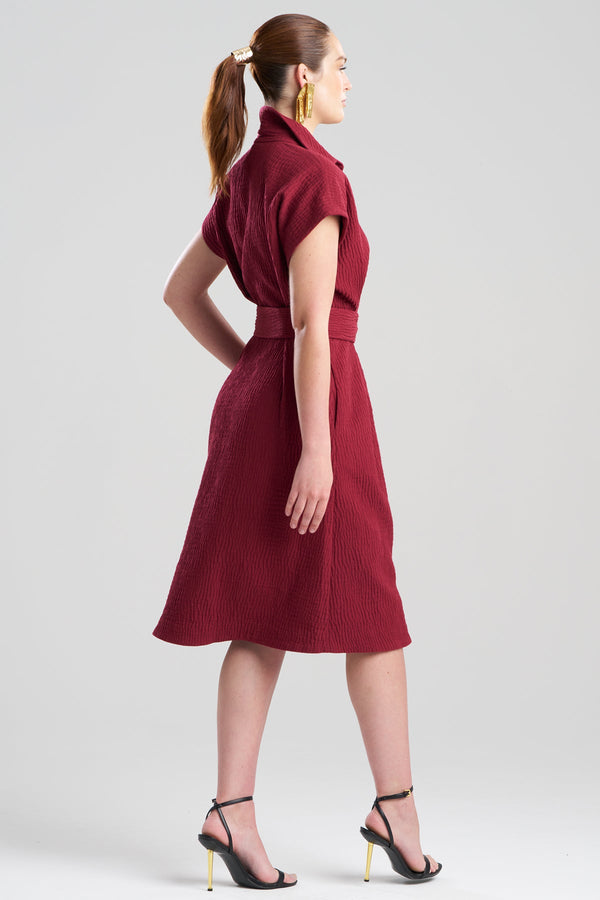 Natori Textured Cotton Jacquard Shirtdress Ruby