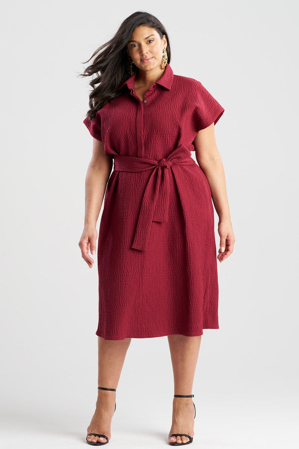 Natori Textured Cotton Jacquard Shirtdress Ruby