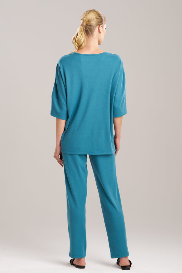 Natori Tranquility Waffle V-Neck Top Peacock Blue