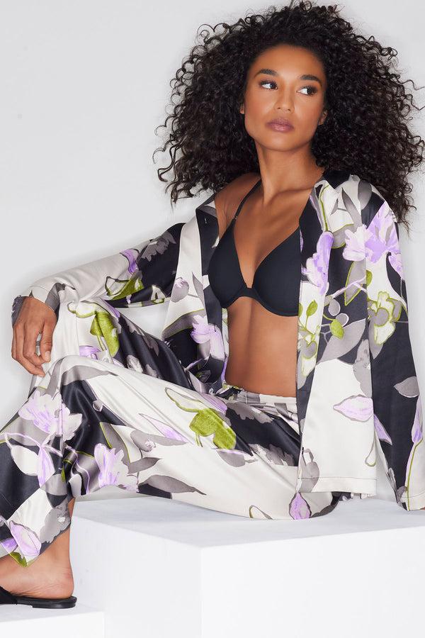 natori Tsubaki Satin Notch PJ Black Multi