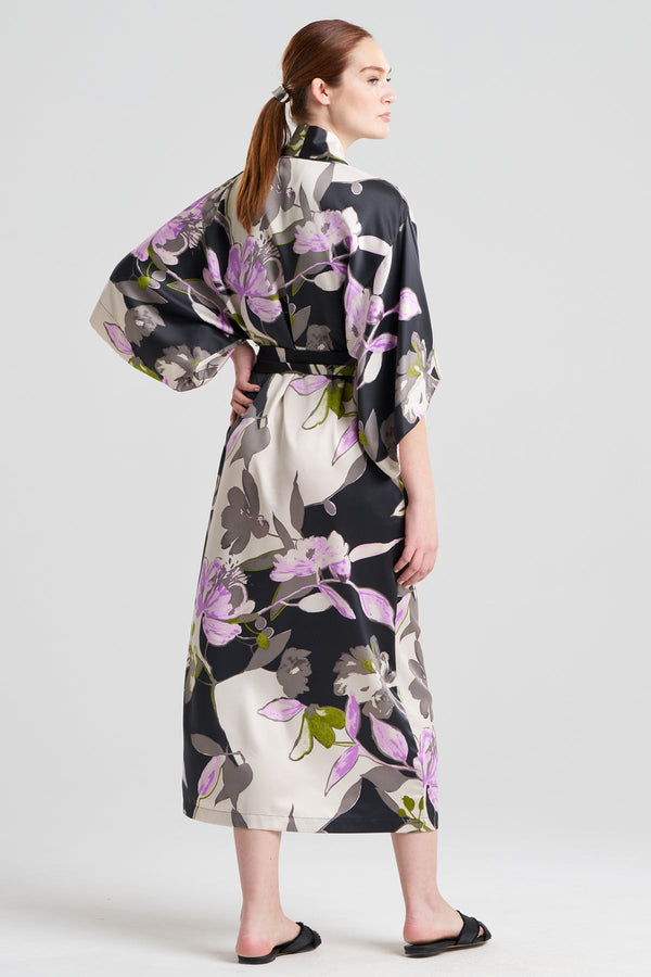 Natori Tsubaki Satin Robe Black Multi
