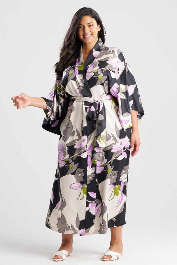 Natori Tsubaki Satin Robe Black Multi