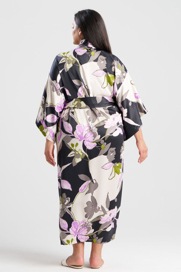 Natori Tsubaki Satin Robe Black Multi