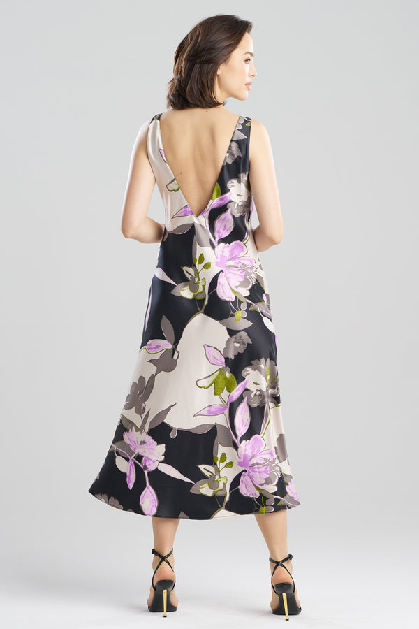 Natori Tsubaki Satin Tank Slip Dress Black Multi