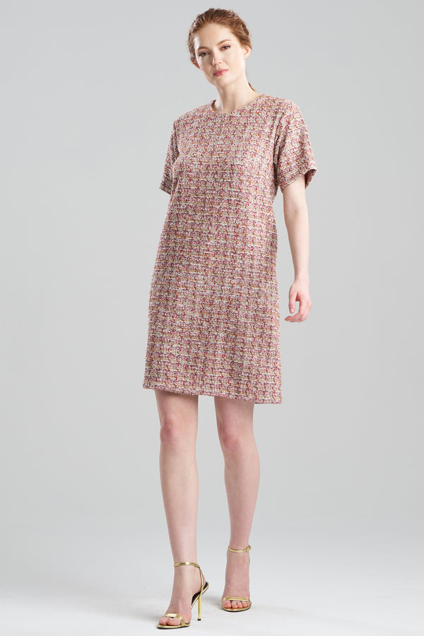 natori Tweed Short Sleeve Shift Dress Multi