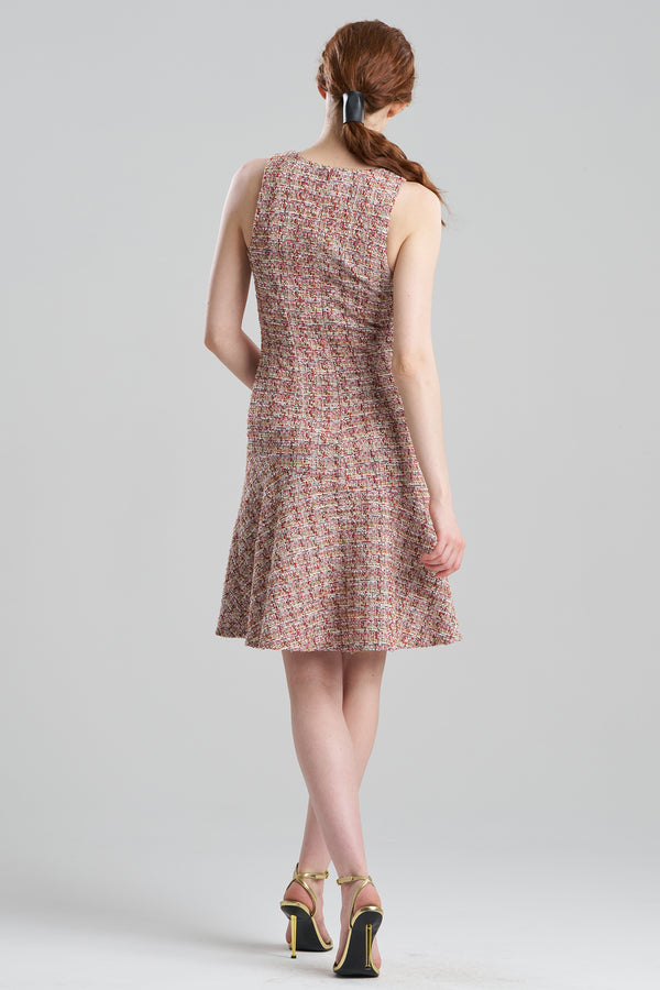 Natori Tweed Sleeveless Flounce Dress Multi