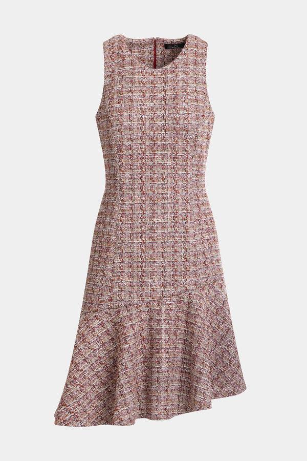 Natori Tweed Sleeveless Flounce Dress Multi