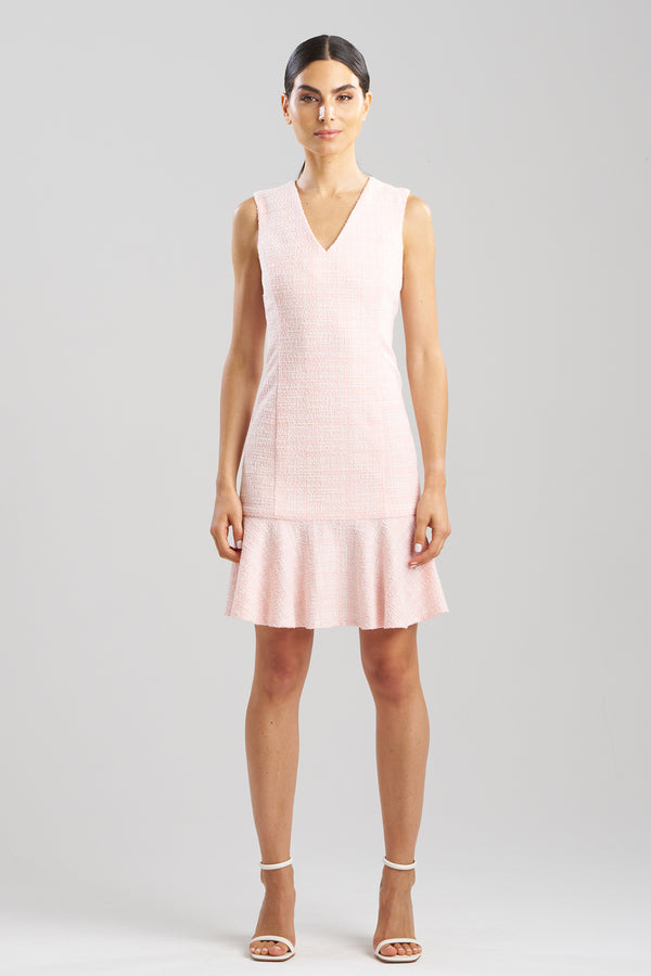 natori Tweed V-Neck Ruffle Dress Light Pink