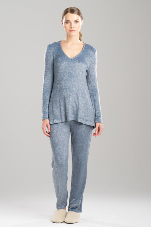 natori Unwind Long Sleeve Top Blue Granite