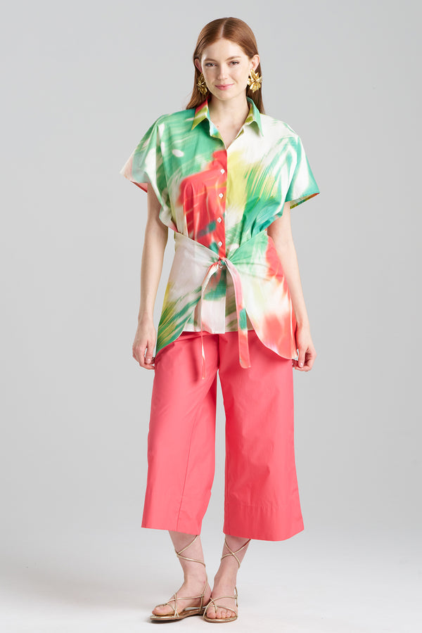 Natori Usami Cotton Kimono Wrap Shirt Multi